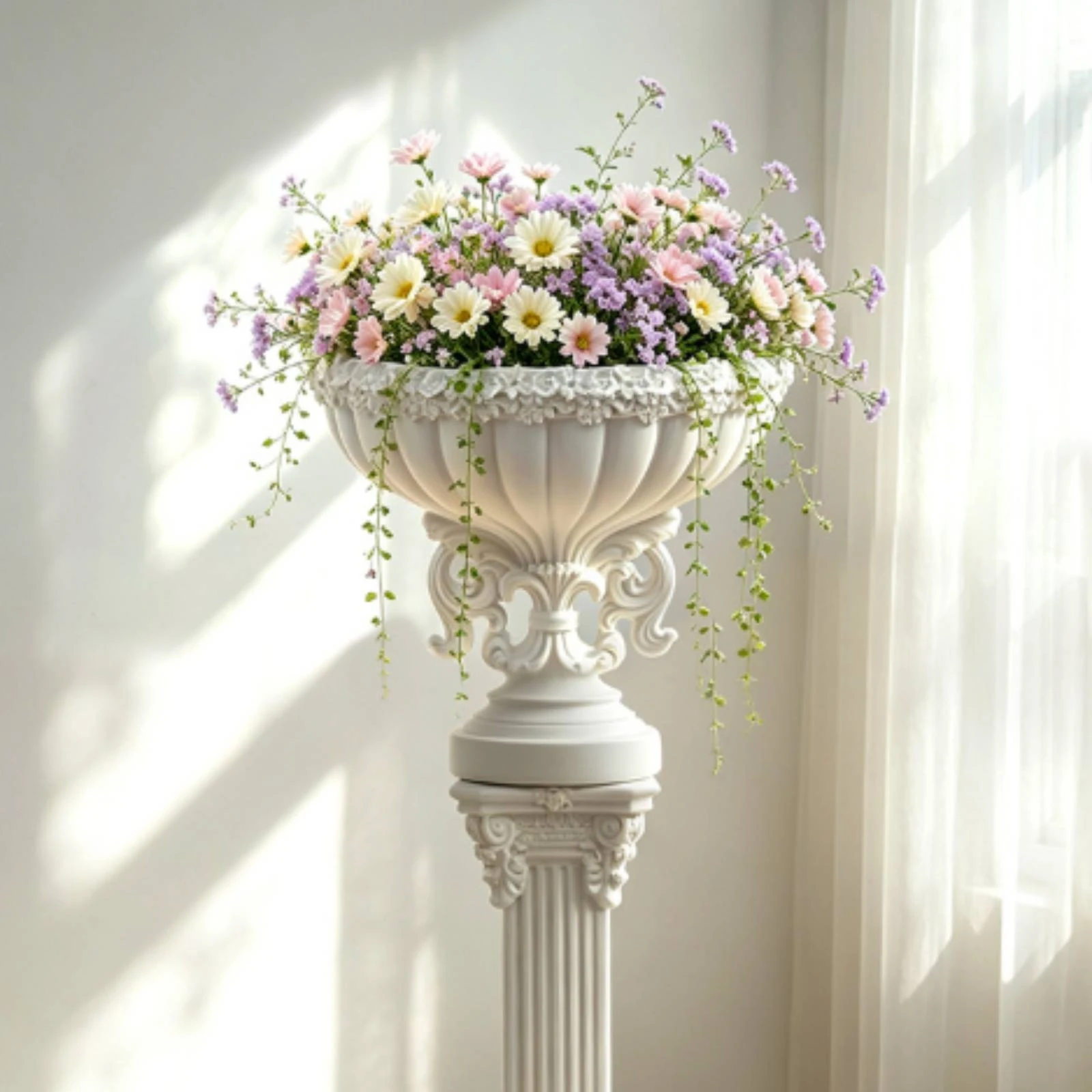 Pedestal Flower Vase Matte Pedestal Vase Urn Planter Frosted Vessel Waterproof for Event Planners, Tabletop Centerpieces