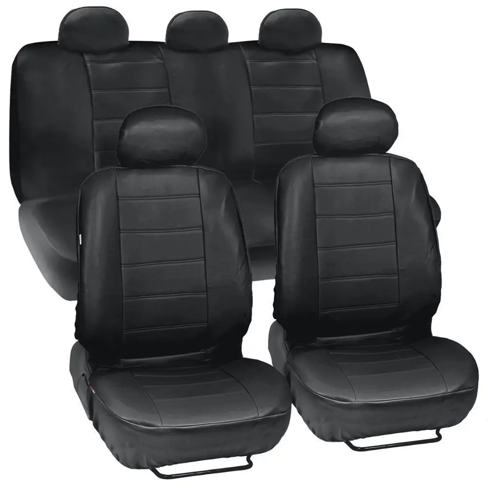 Universal Black Car Seat Cover 9-Piece Set Faux Leather for 5-Seat Cars, Front Seat Covers, Rear Seat Cover Cars Accessories