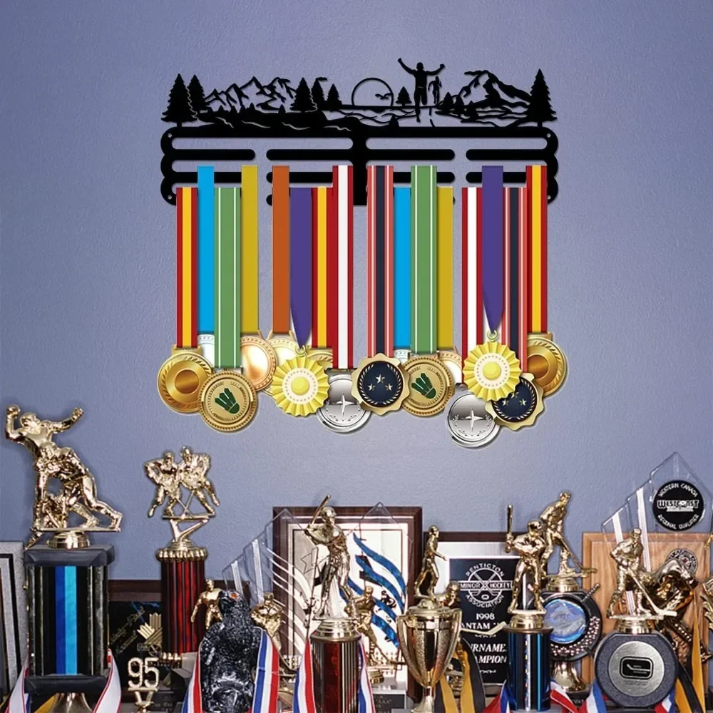 Running Medal Hanger Park Run Wall Mounted Medal Holder Mountain Trees Hanging Medal Rack Display Rack Awards Sports Ribbon