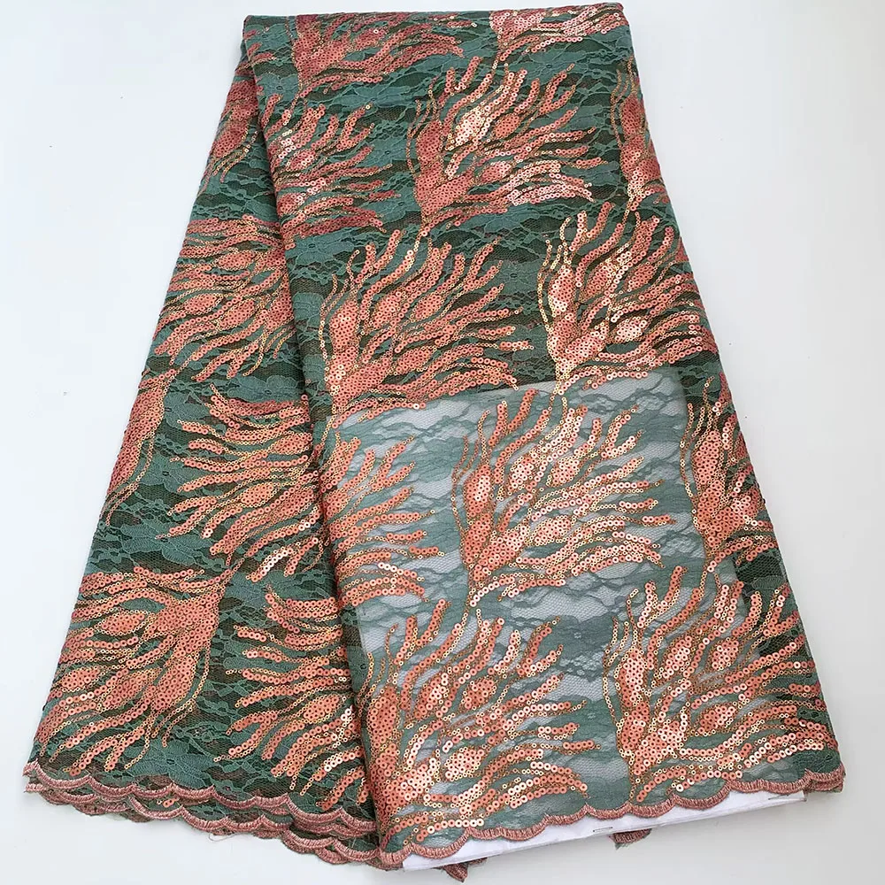 African Lace Fabric 2025 High Quality French Tulle Mesh With Color Sequins Nigerian Lace Fabrics For Wedding Sewing  OR46275