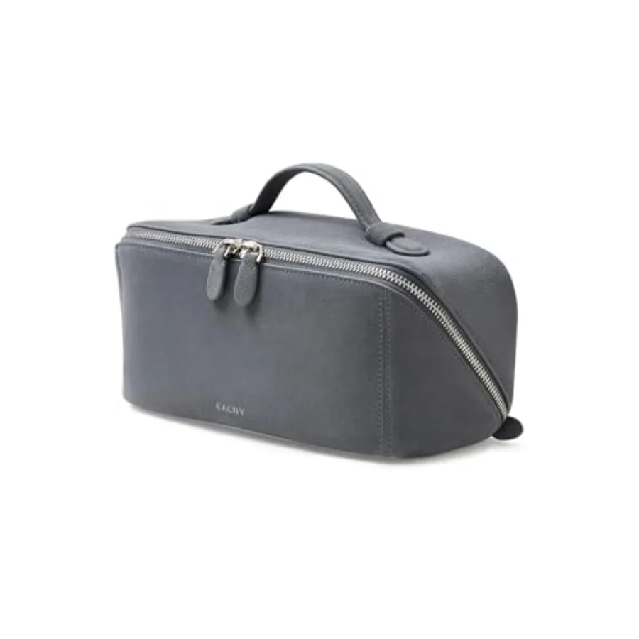 

Leather Makeup Bag Portable 180° Wide-Open Flat Cosmetic Bag for Women Large Capacity Make Up Organizer Makeup Pouch with Divid