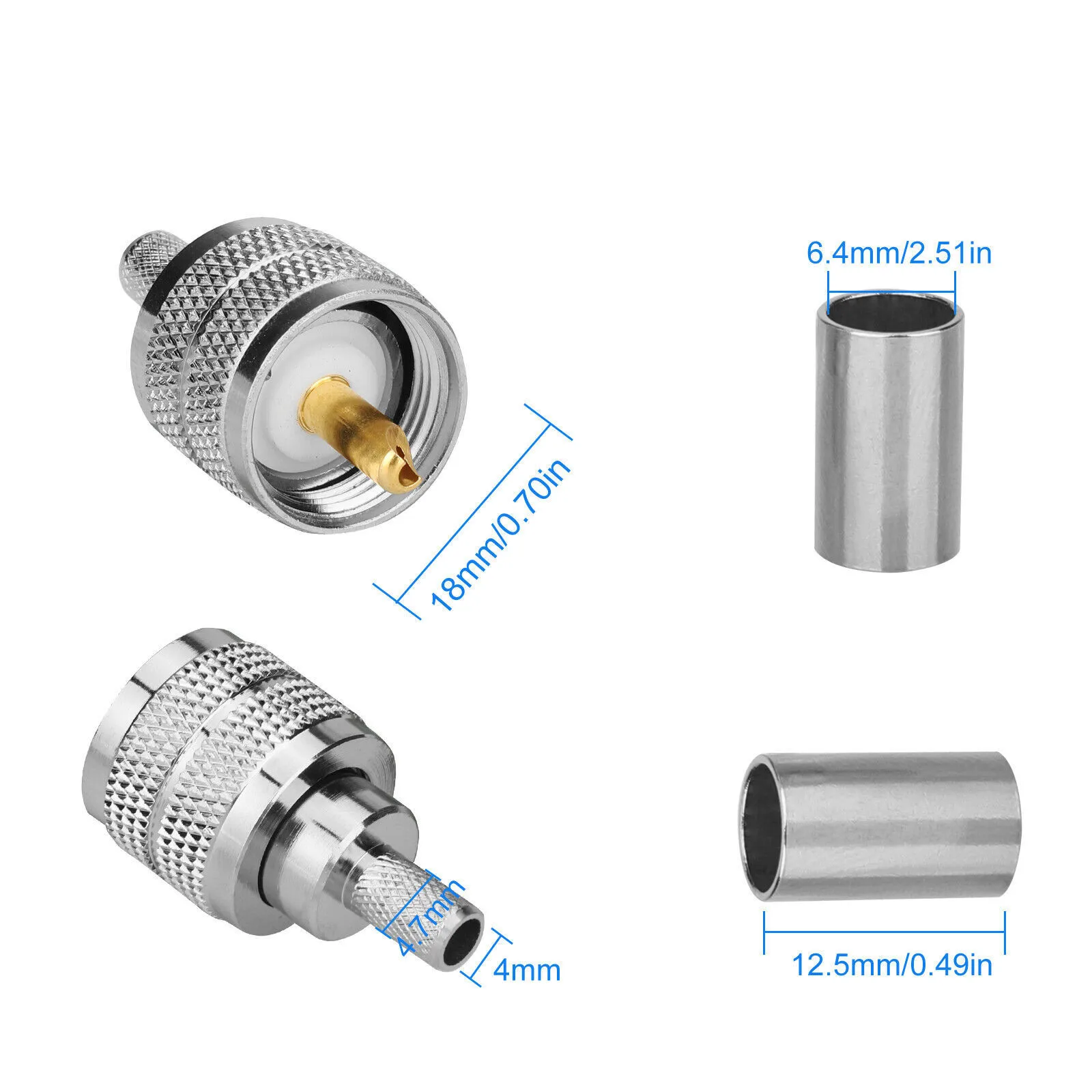 Imagem -05 - Uhf Pl259 Conectores de Friso Masculino para Rg58 Rg142 Lmr195 tipo Cabo Coaxial Adaptador 10 Peças