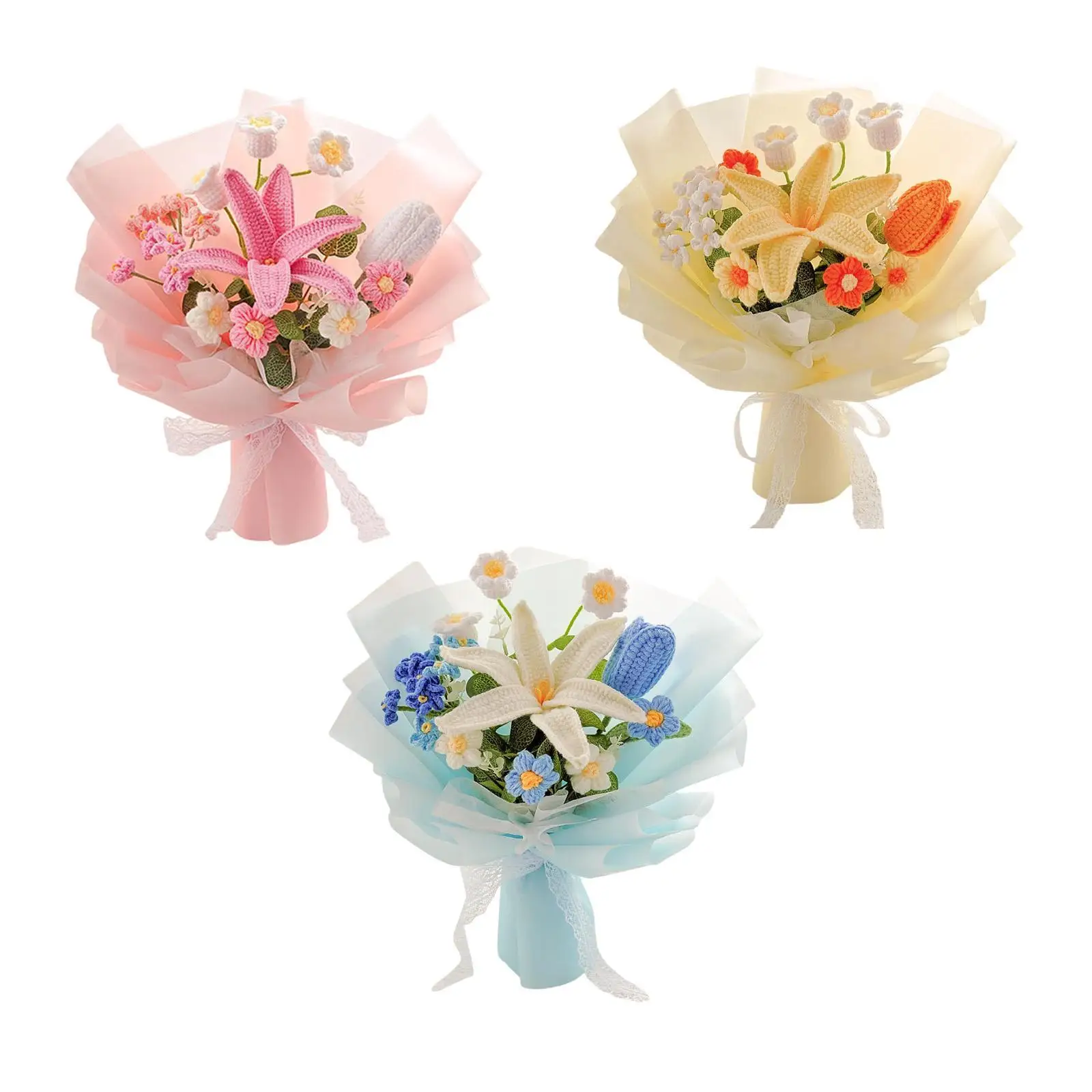 

Crochet Flower Bouquet Lily Spring Ornament Fake Flowers Artificial Flower