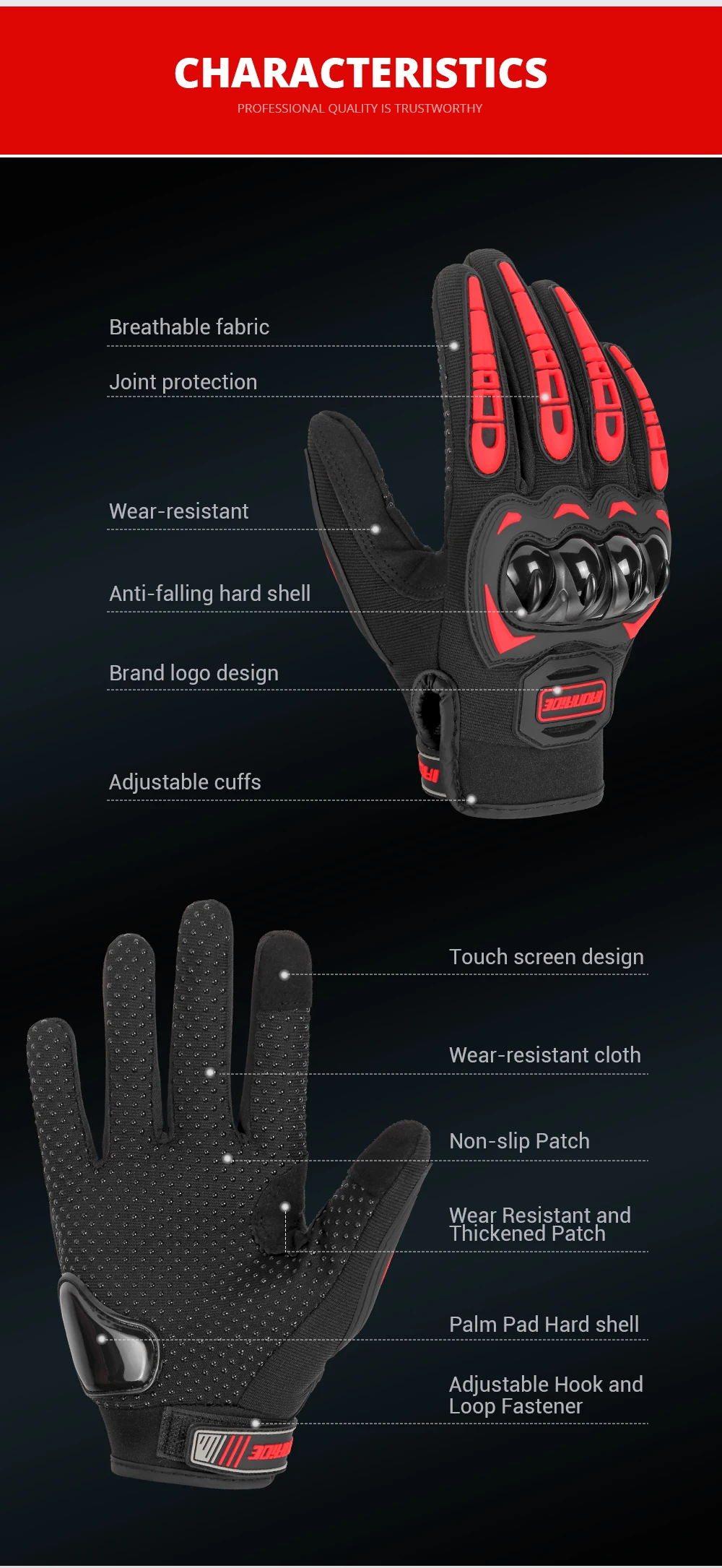Motorrad Handschuhe Sommer Wasserdichte Touchscreen Voll Finger Handschuhe Schutz Anti-herbst Guantes Moto Nicht-slip Reiten Handschuhe – Detail 4