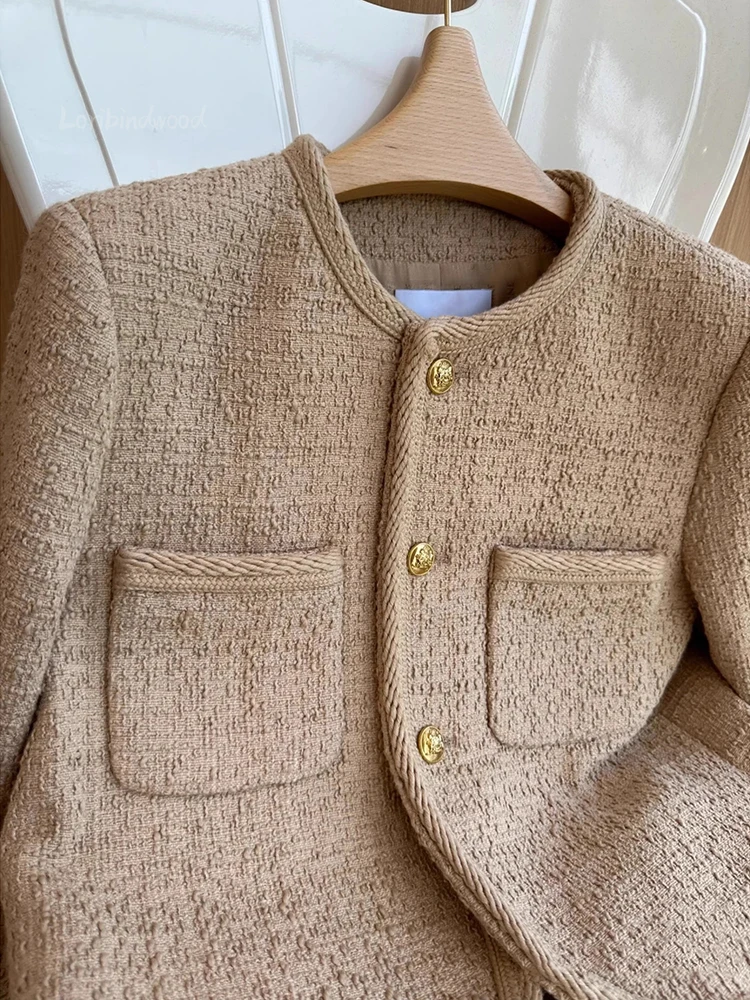 2023 New Camel Color Small Fragrance Coat Women French High-grade Tweed Short Jacket Fashion Casual Slim Jacket Women