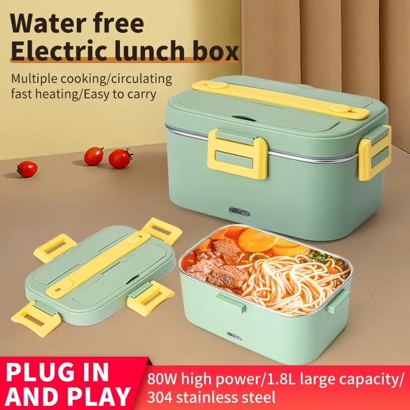 Portable electric lunch box, car and household dual-use, free of water  and electricity hot rice box, insulation bento box