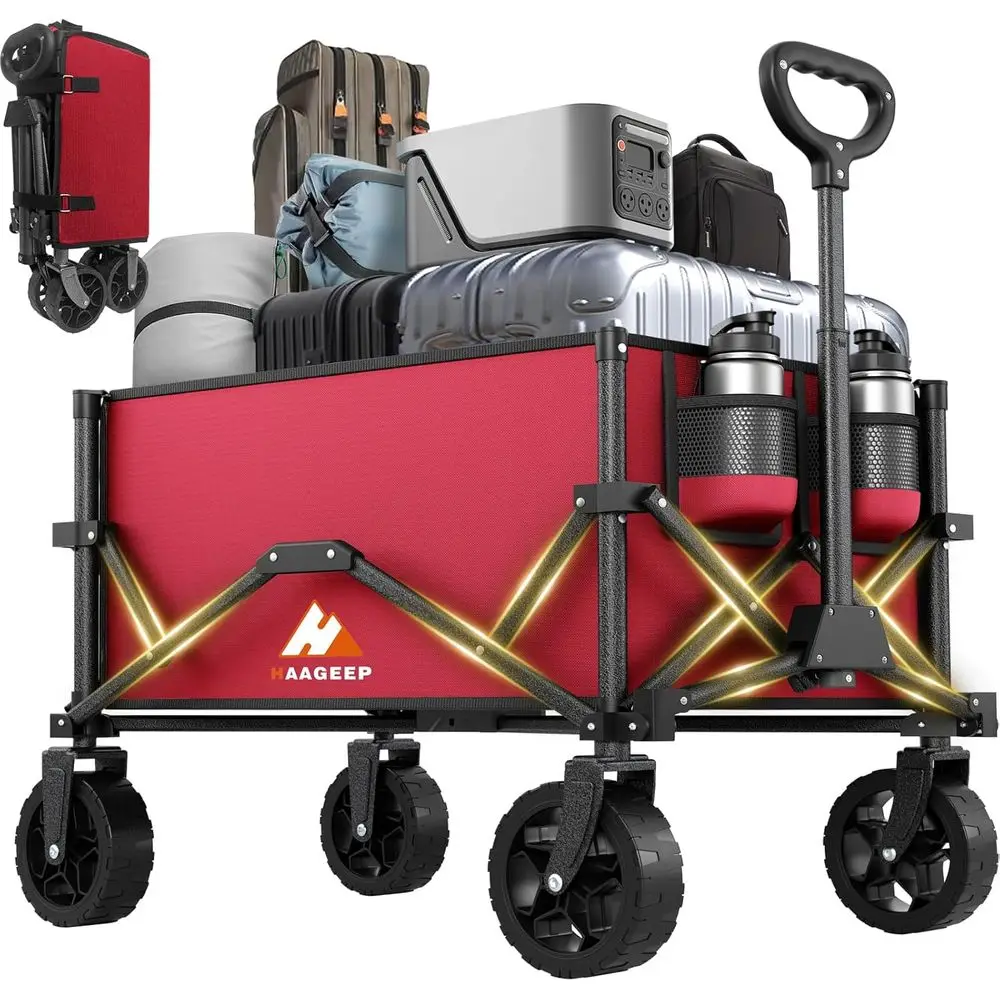 

Складная красная тележка на колесах для использования на улице, для покупок и садовых работ