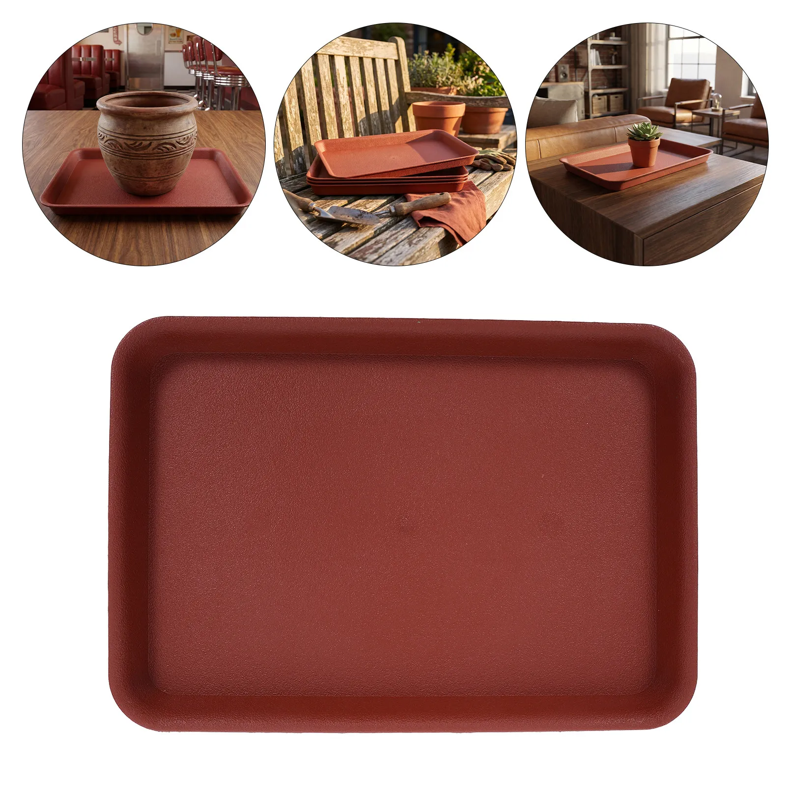 4Pcs Rectangular Flower Pot Drip Trays Heavy Duty Planter Saucers 13.8x9.6 Indoor Outdoor Plant Water Catcher Tray Plastic Base