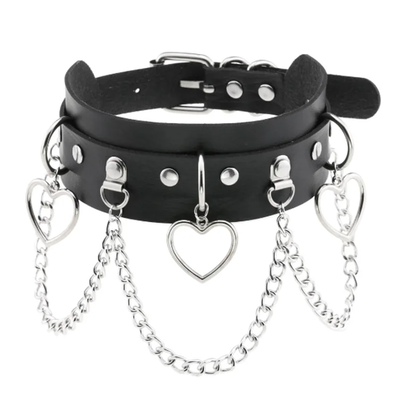 1Pc Harajuku Sexy Heart Rivets PU Leather Black Goth Punk Choker For Y2K Girls DIY Goth Star Pentagram Chunky Necklaces Biżuteria