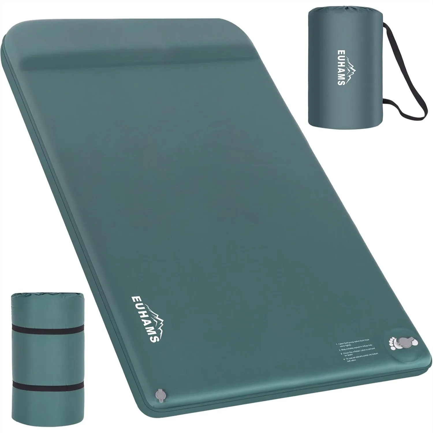 

Self-Inflating Camping Sleeping Pad with Memory Foam, Ultra-Thick Double Mattress with Pillow & Foot Pump, 4-Season Portable Mat