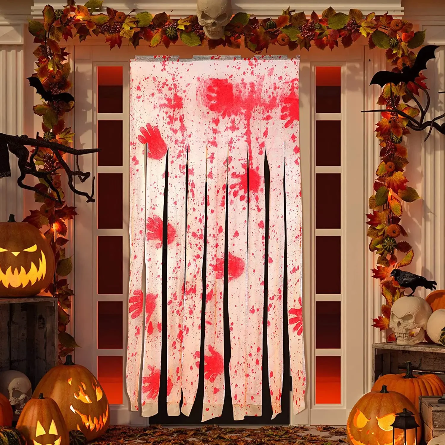 1-10PCS Halloween Bloody Gauze Hanging Curtain for Haunted House Decoration Prop Stained Door Drape Scary Scene Ghost Festival