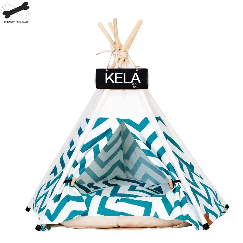 Pet Tent House Cat Bed Portable Teepee with Thick Cushion 6 Colors Available for Puppy Dog Excursion Outdoor Indoor view 3