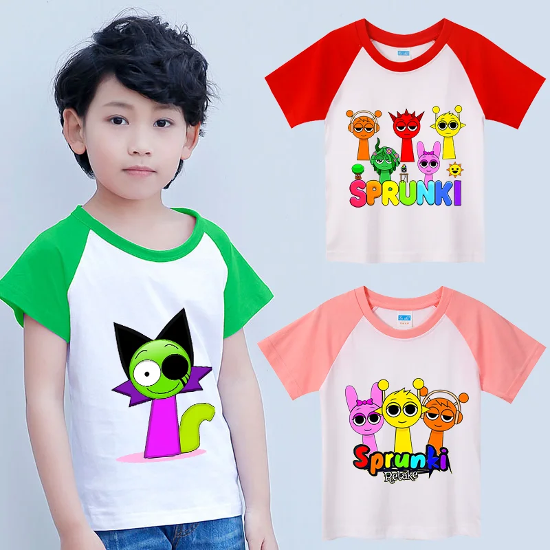 

Sprunki Casual T-shirts Incrediboxs O-Neck T Shirt Figure Top Boy Loose Pullover Short Sleeve Gir Clothes Child Fashion Clothing