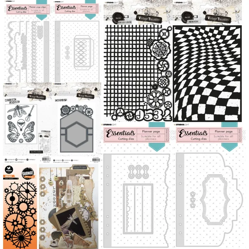 

Planner Stansmal Borders Page Rectangle Gears Texture Card Shape Butterfly Grid Gears Metal Cutting Dies Stencil Card 2024 New