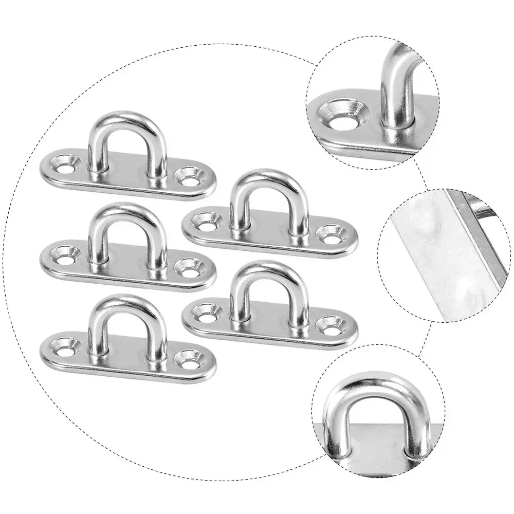 2/5/10Pcs Stainless Steel Oblong Pad Eye Plate Mount Wall U Boat Ceiling Hanger Ring Garage Hammock D Design Shape
