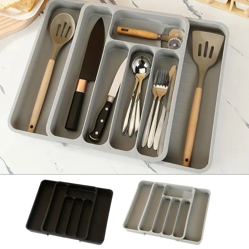 Silverware Organize Extendable Cutlery Tray For Drawers Stackable Organizer Drawers Kitchen Tool With 7 Compartments For Spoons