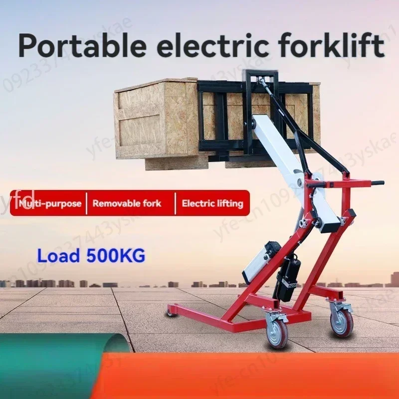 Portable electric forklift hydraulic lift stacker warehouse logistics clamp oil barrel handling curved arm small forklift