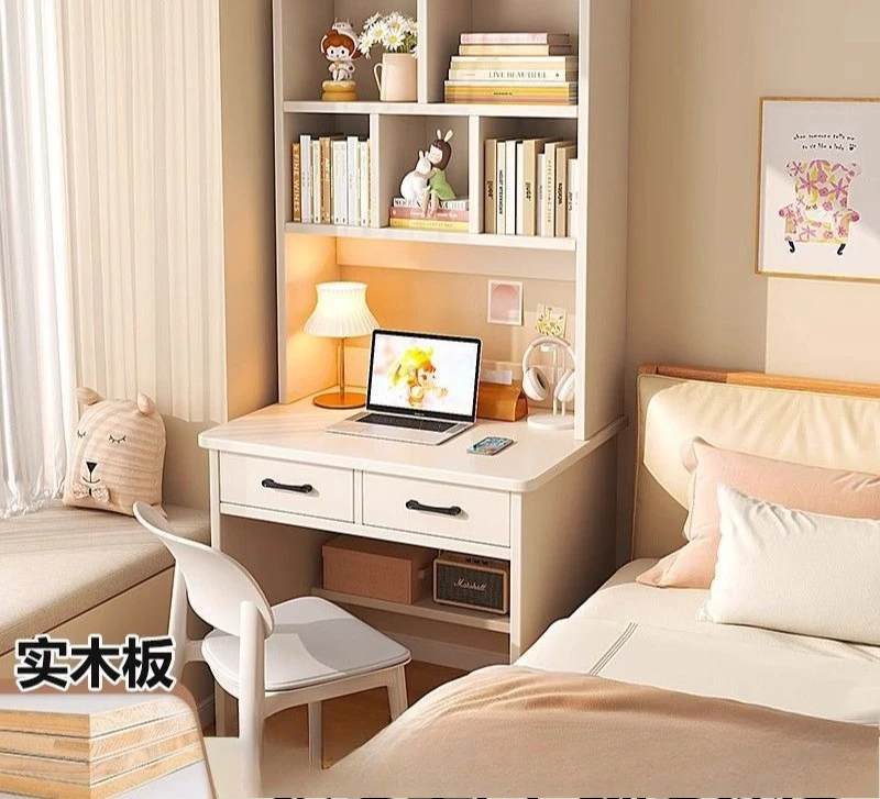 

Solid wood desk bookshelf integrated bedroom primary and secondary school students study table writing desk cream white