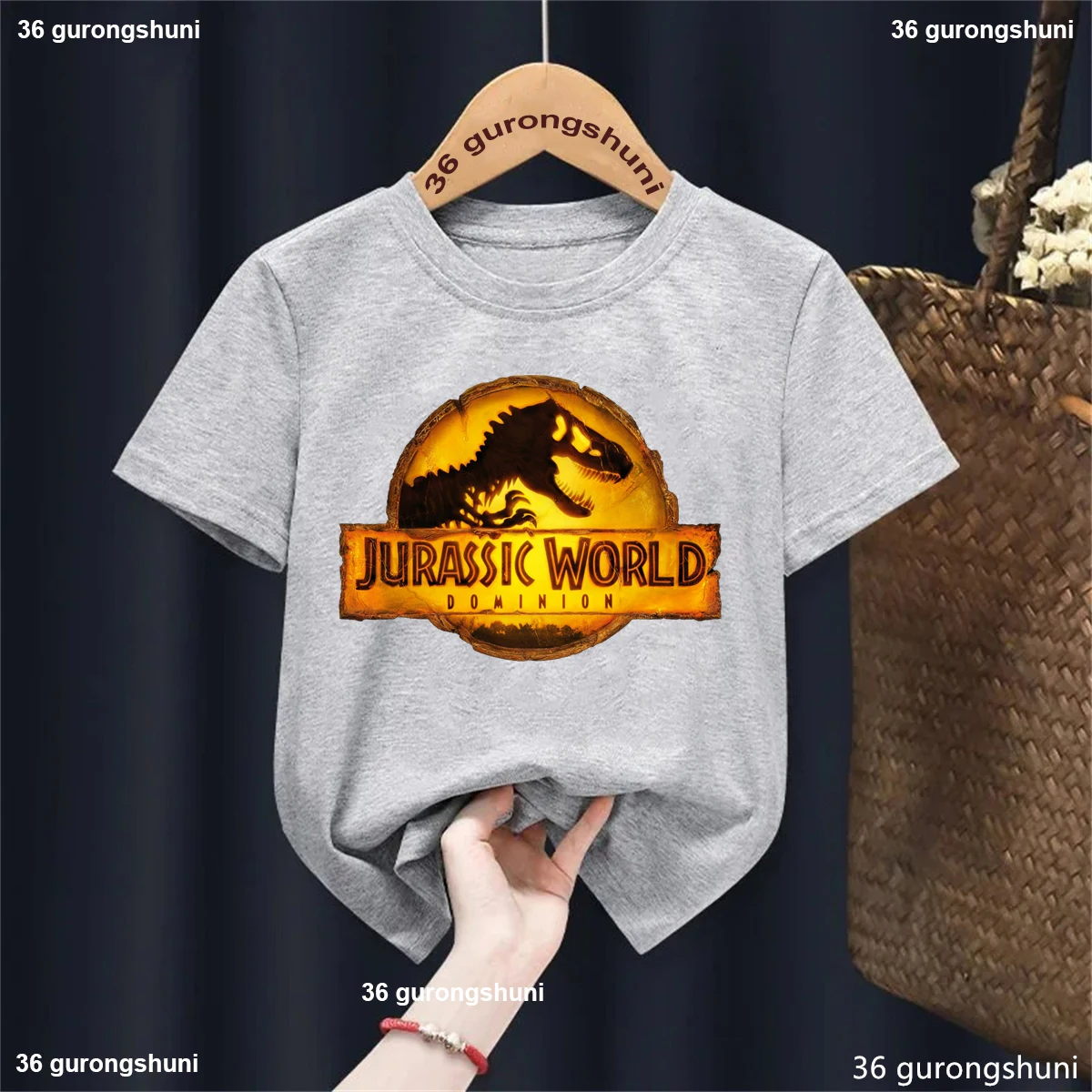 Funny Dino Jurassic Park Dinosaur Tshirt Boys Girls Black Colour Tshirt Baby Kids Clothes Short Sleeve Tees Harujuku Tops