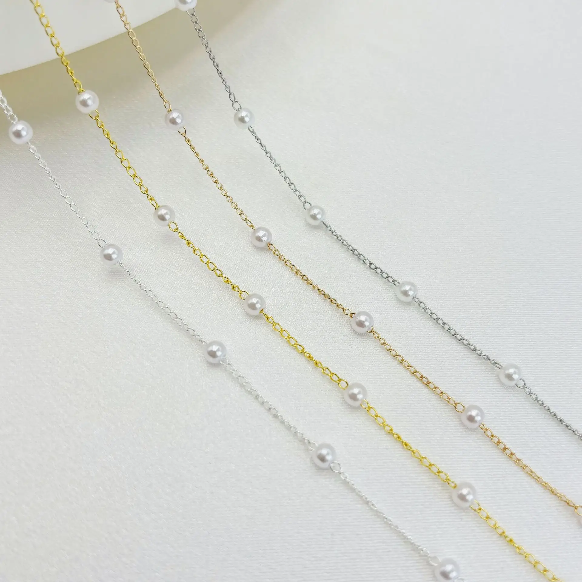 5Yards Multicolor Link Chain Round Resin Imitation Pearl Beaded 4mm DIY Handicrafts Handbag Clutch Shoes Decoration Accessories
