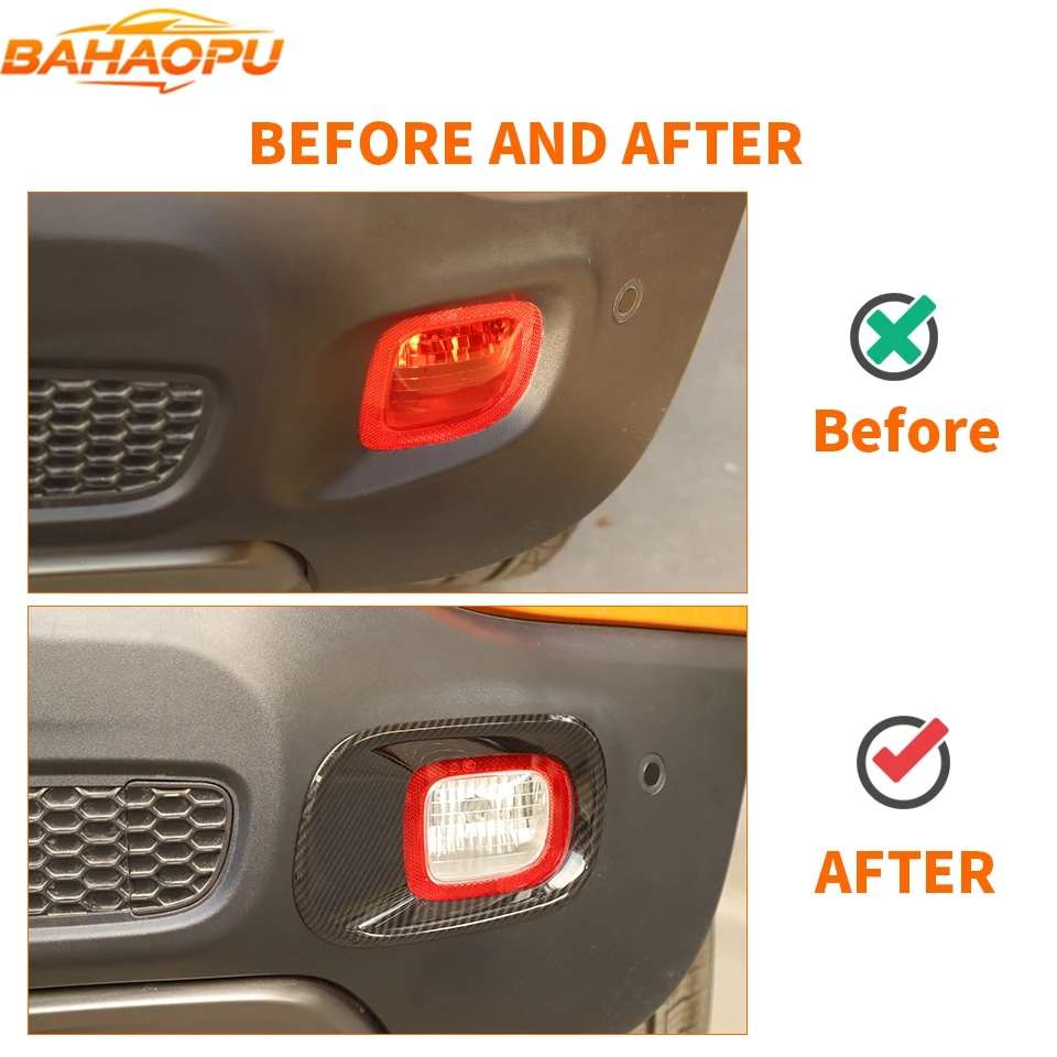 BAHAOPU Car Rear Fog Light Lamp Decoration Cover for Jeep Renegade 2016 2017 2018 2019 2020 2021 2022 Up Exterior Accessories