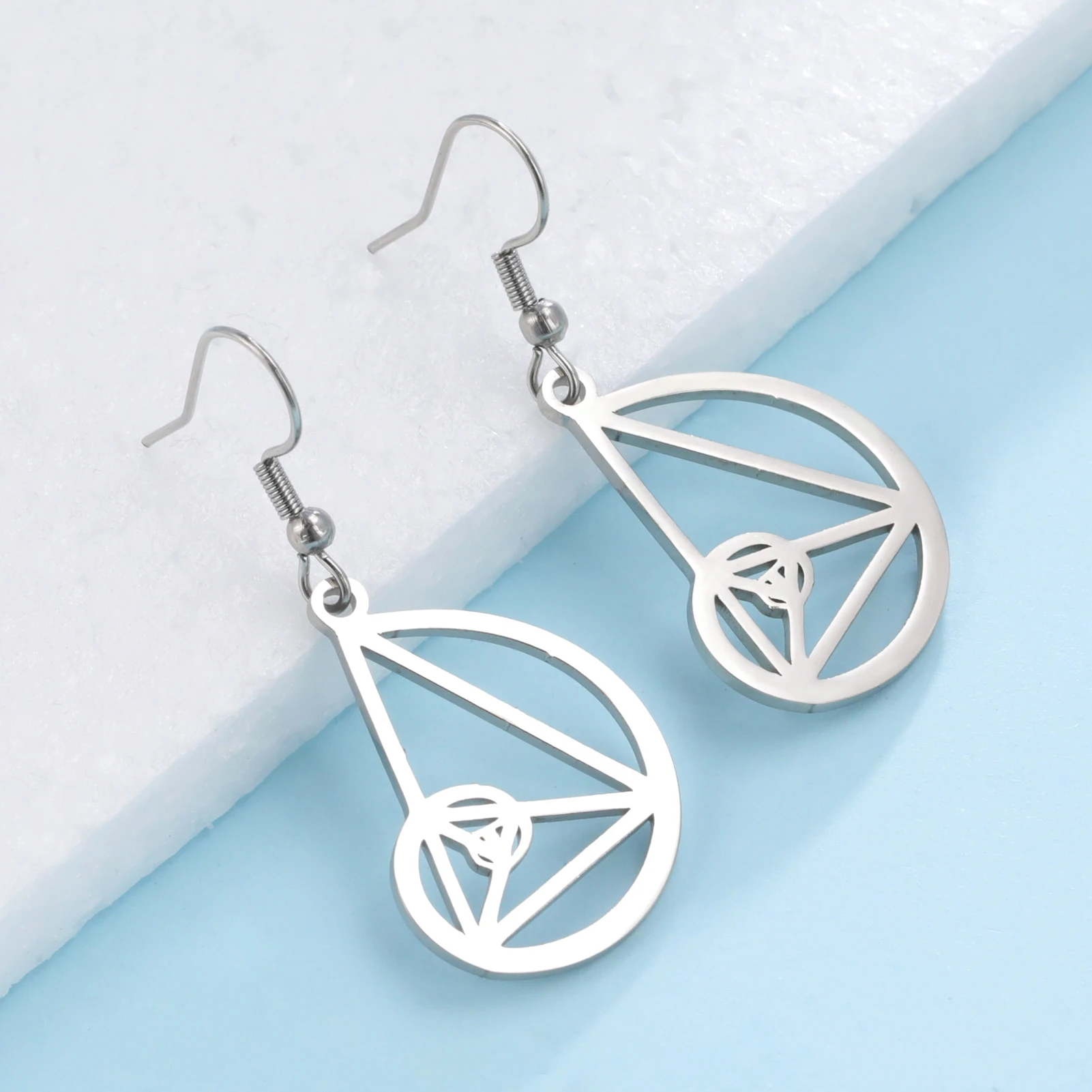 LIKGREAT Geometry  Screw Earring Fibonacci Golden Ratio Drop Earrings Stainless Jewlery Steel For Women Sacred Geometry Math Gif