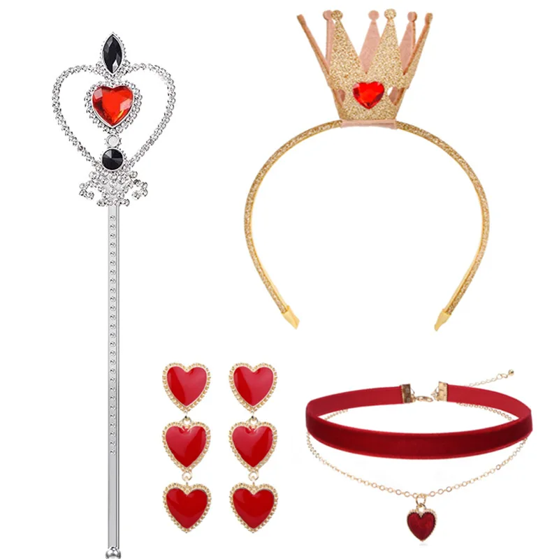 Orecchini con fascia per capelli con corona scintillante dorata, collana, bacchetta magica, set di accessori per costumi cosplay di Halloween per feste di donne e ragazze