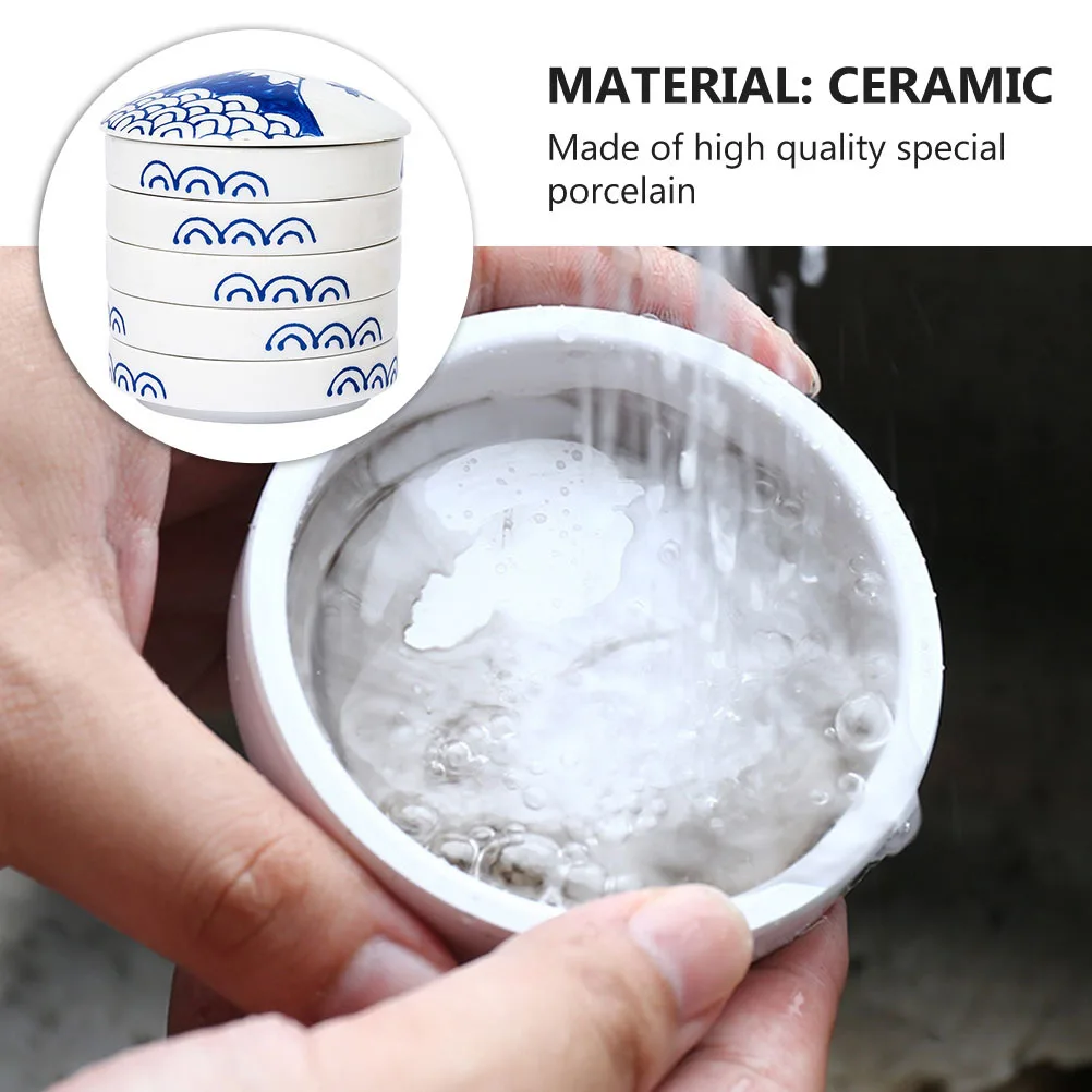 

5 Layers Blue Porcelain Paint Palette Set Space-Saving Portable Color Mixer for Painting Artists Students Color Palette