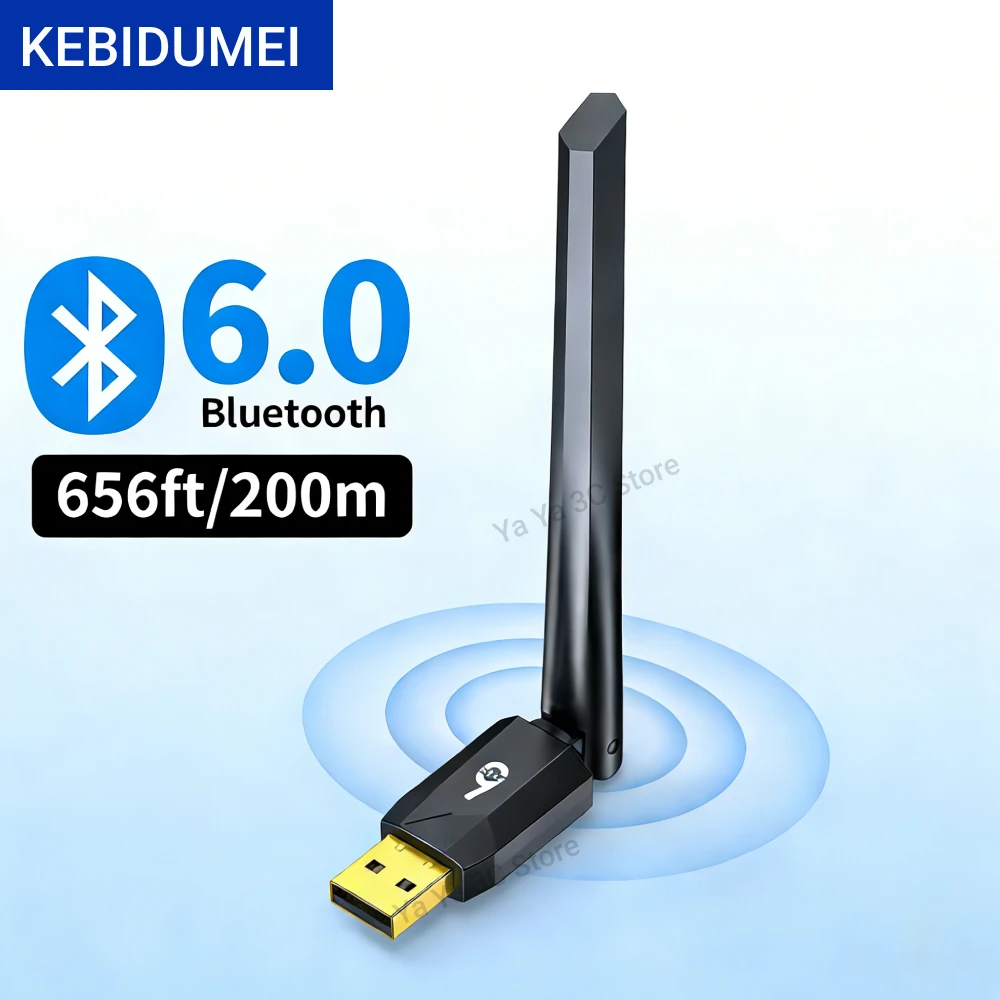 KEBIDUMEI USB Bluetooth 6.0 Adapter 200M Dongle for PC Wireless Mouse Keyboard Music Audio Receiver Transmitter Bluetooth
