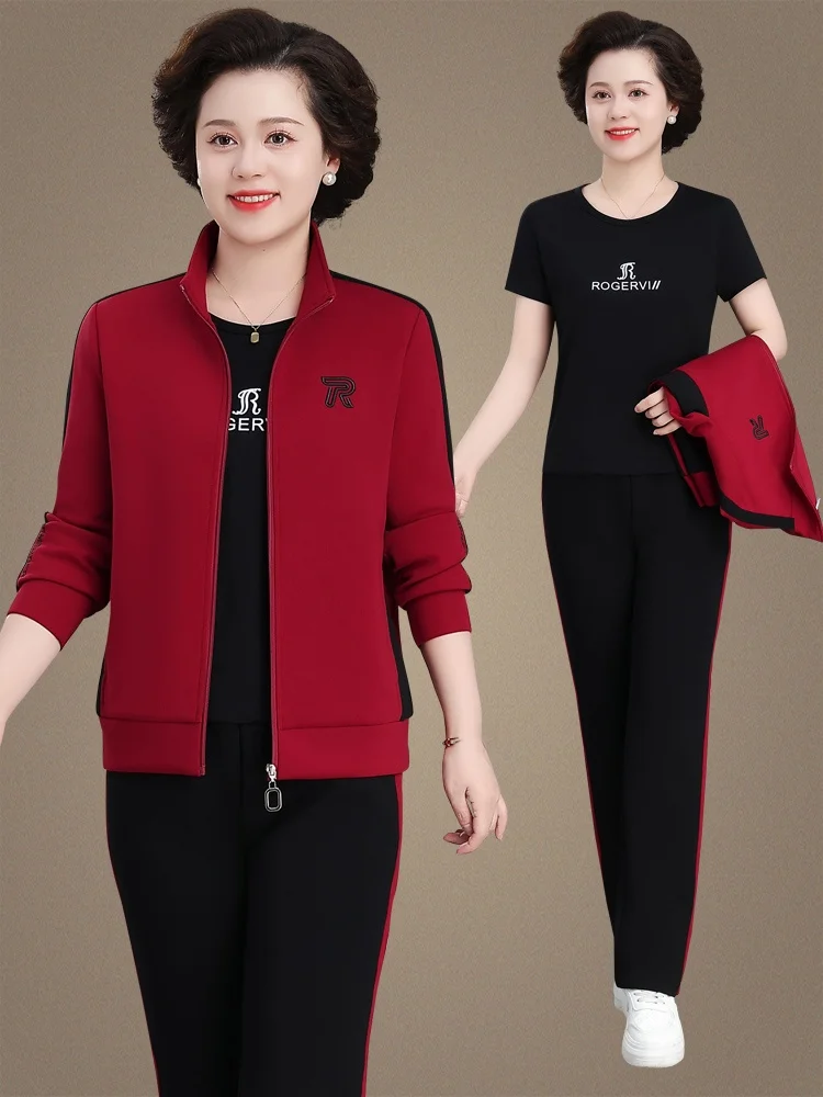 

Женский повседневный спортивный костюм из хлопка: модный комплект из трех предметов с длинными рукавами, молнией и брюками, омолаживающий и стройнящий силуэт