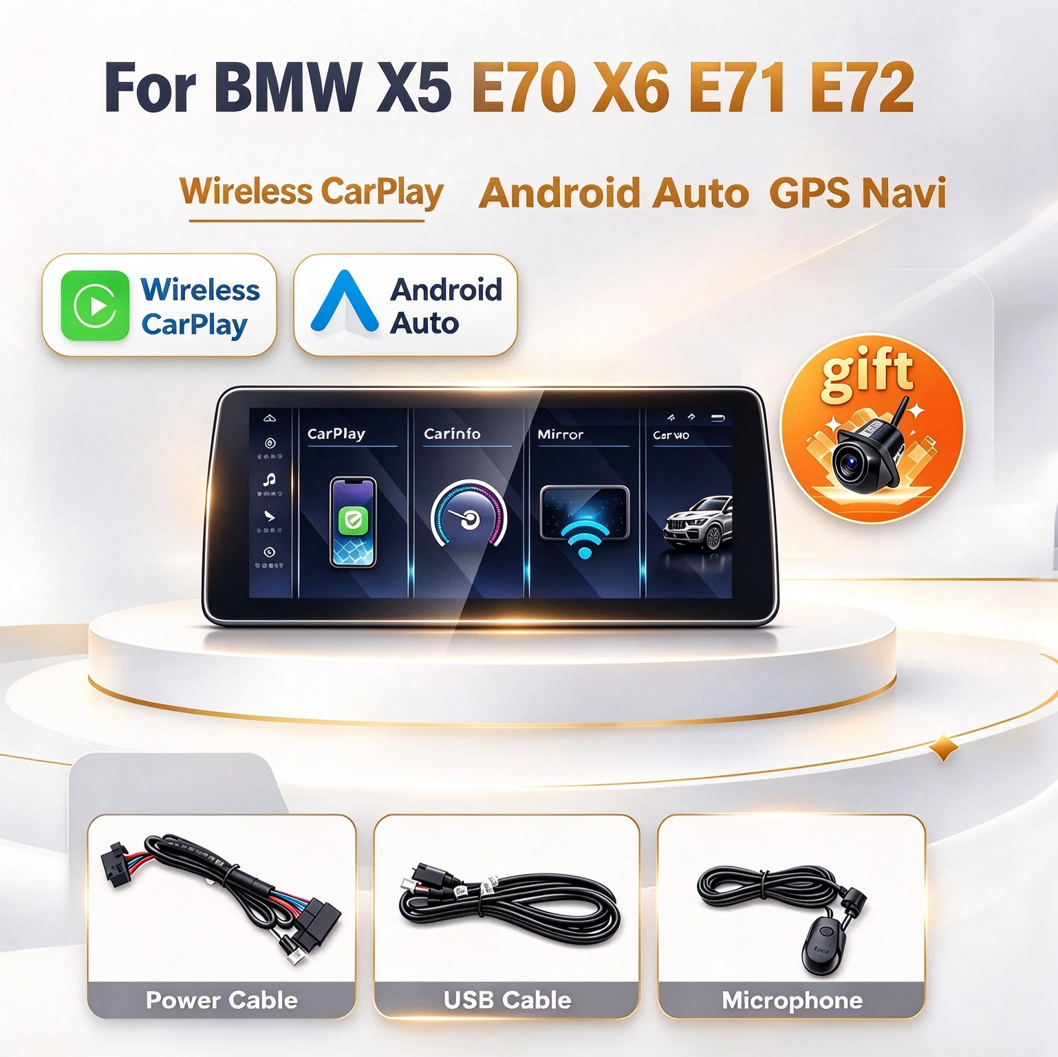 STWEI 2026 New Ultra-slim Screen Linux System For BMW X5 E70 X6 E71 E72 12.3inch Wireless CarPlay Auto GPS Navi 1920*720
