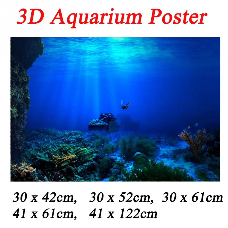 Aquarium Background Poster 3D PVC Adhesive Sticker Fish Tank Underwater World  Backdrop Decoration Paper Landscape Wallpaper