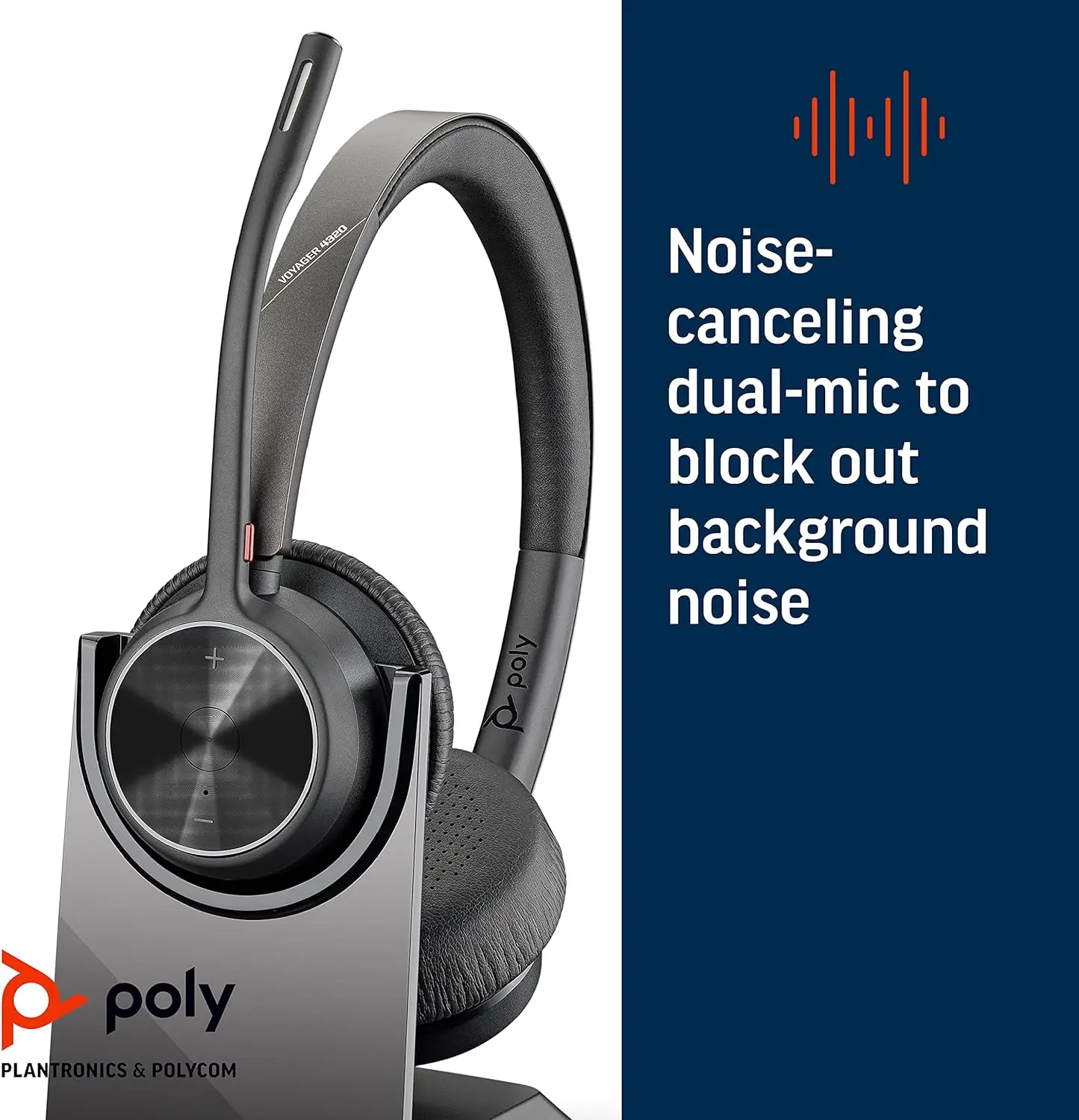 Plantronics Poly Voyager 4320 UC Wireless Headset with Charge Stand Business Headphones with Boom Mic