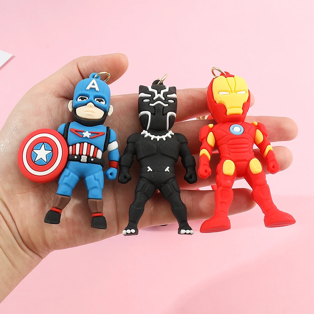 The Avengers Keychain Disney Anime Cute Iron Man Hulk Captain America Silicone Figure Keyring Schoolbag Pendent Toy Kid's Gifts