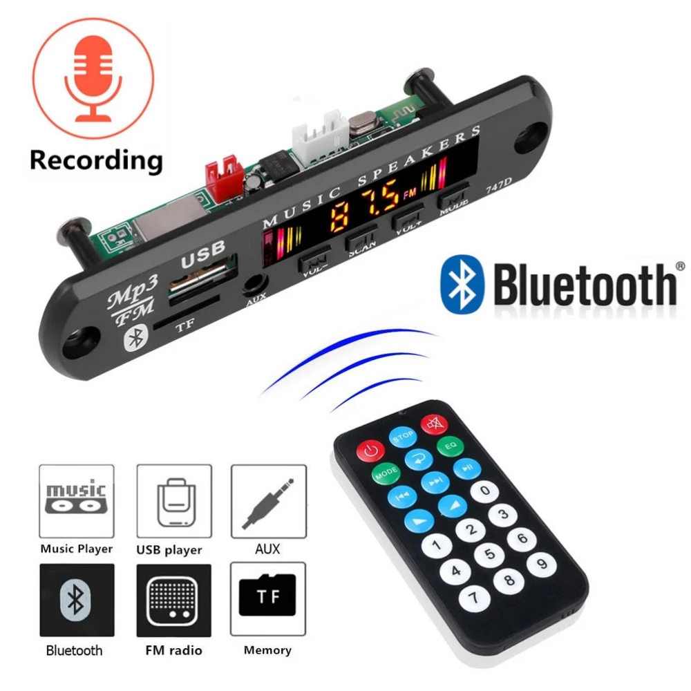 kebidu 9V 12V Bluetooth 5.0 MP3 Player Wireless Decoder Board Folder Switching USB TF FM Radio Call Module Car Kit For Speaker