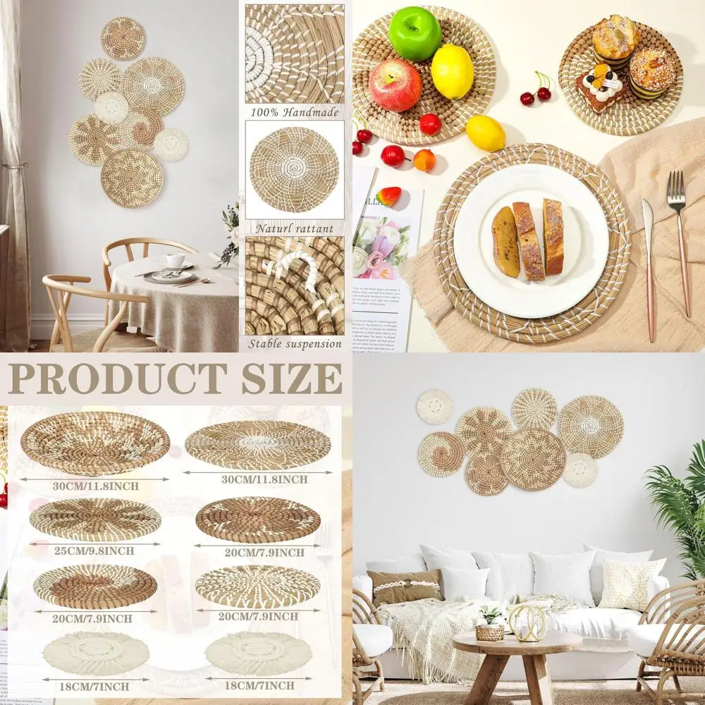 

Набор из 8 плетеных настенных корзин Xuhal, ручной работы, декоративные, в стиле рустик и бохо, плетеные круглые корзины из морской травы, настенное искусство