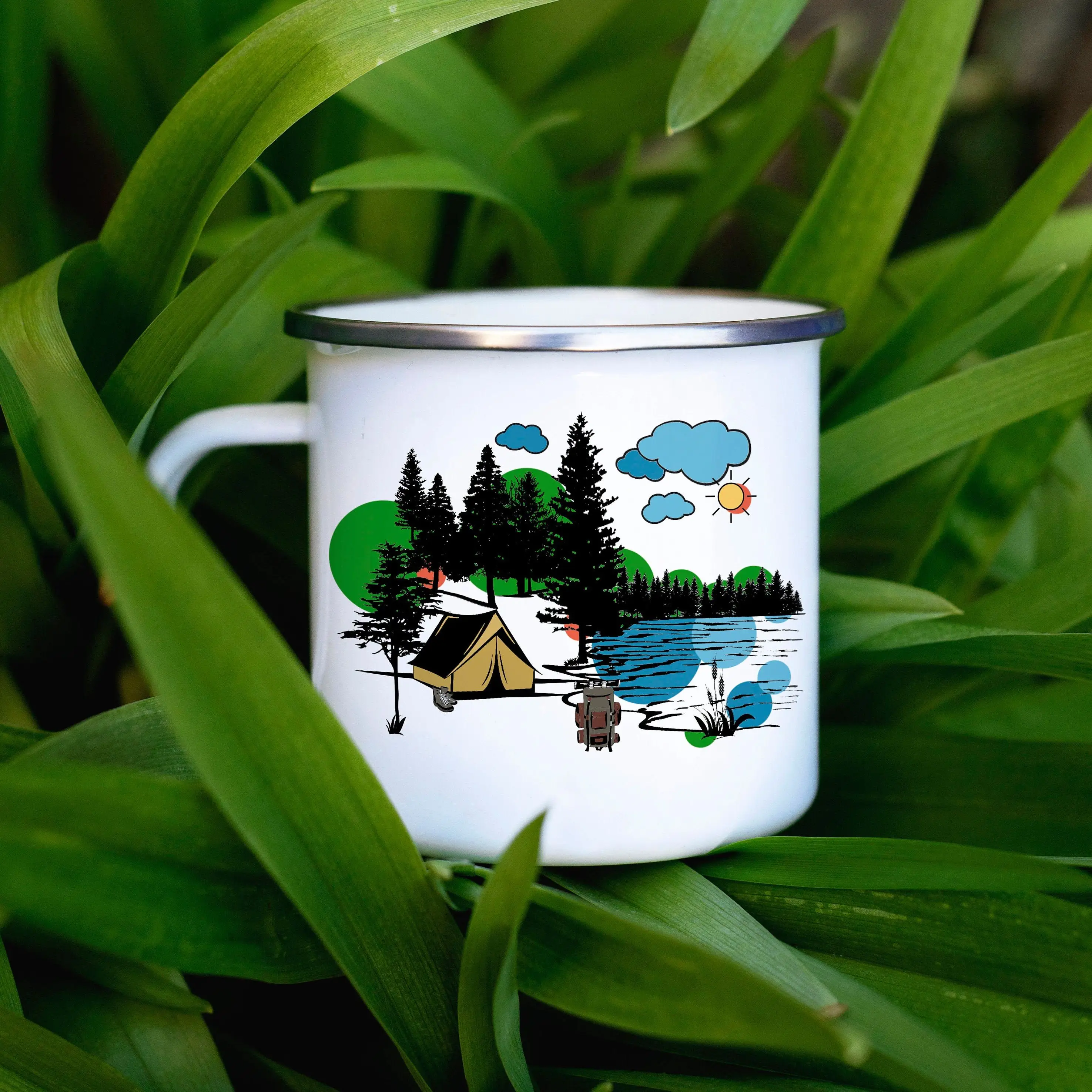 Enamel Camping Mug 11oz Mountain Forest Rivers Adventure Coffee Mug