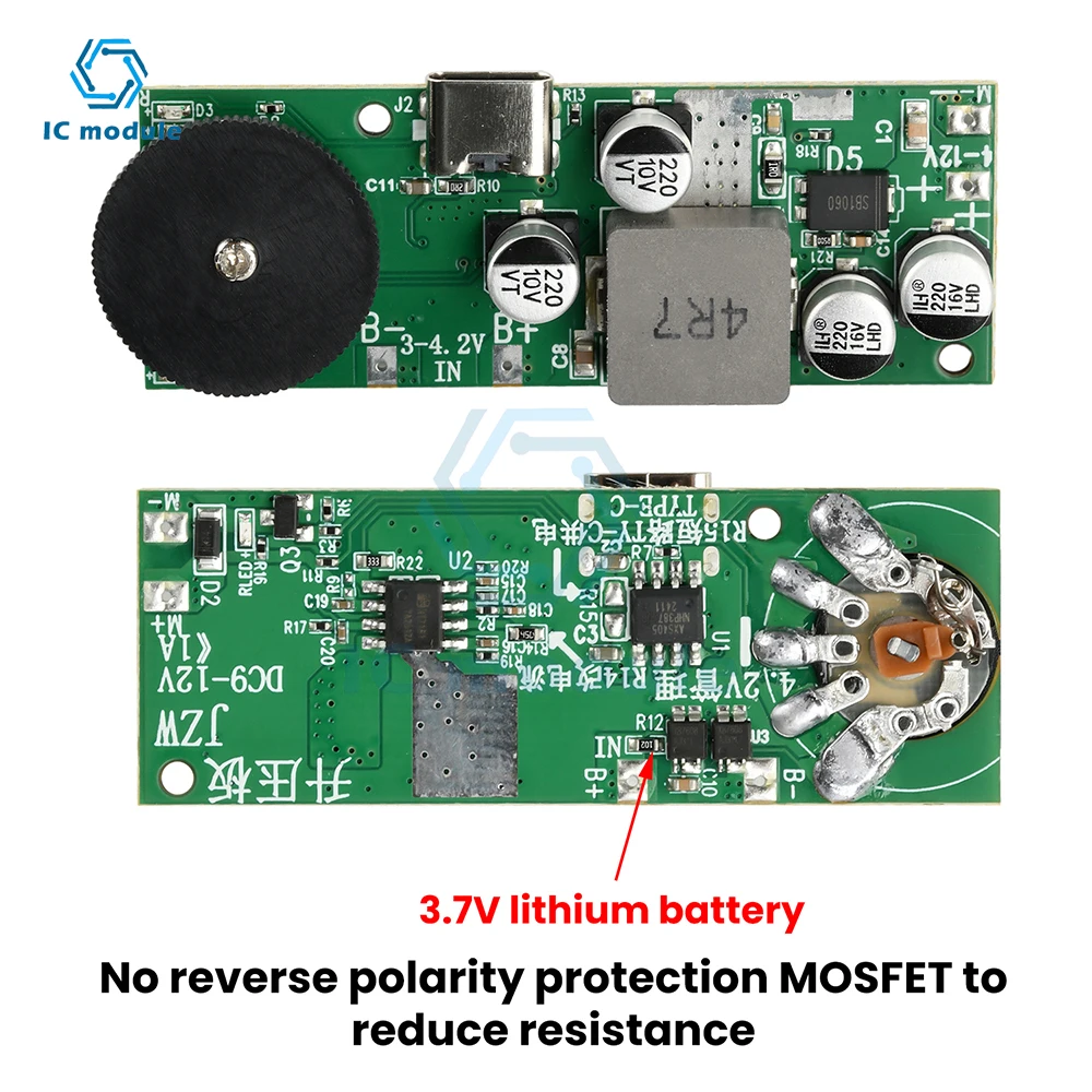 

DC-DC 3.7V to 9V/12V Stepless Speed Regulation Fan Board 12W Small Fan Circuit Board Boost Module Type C