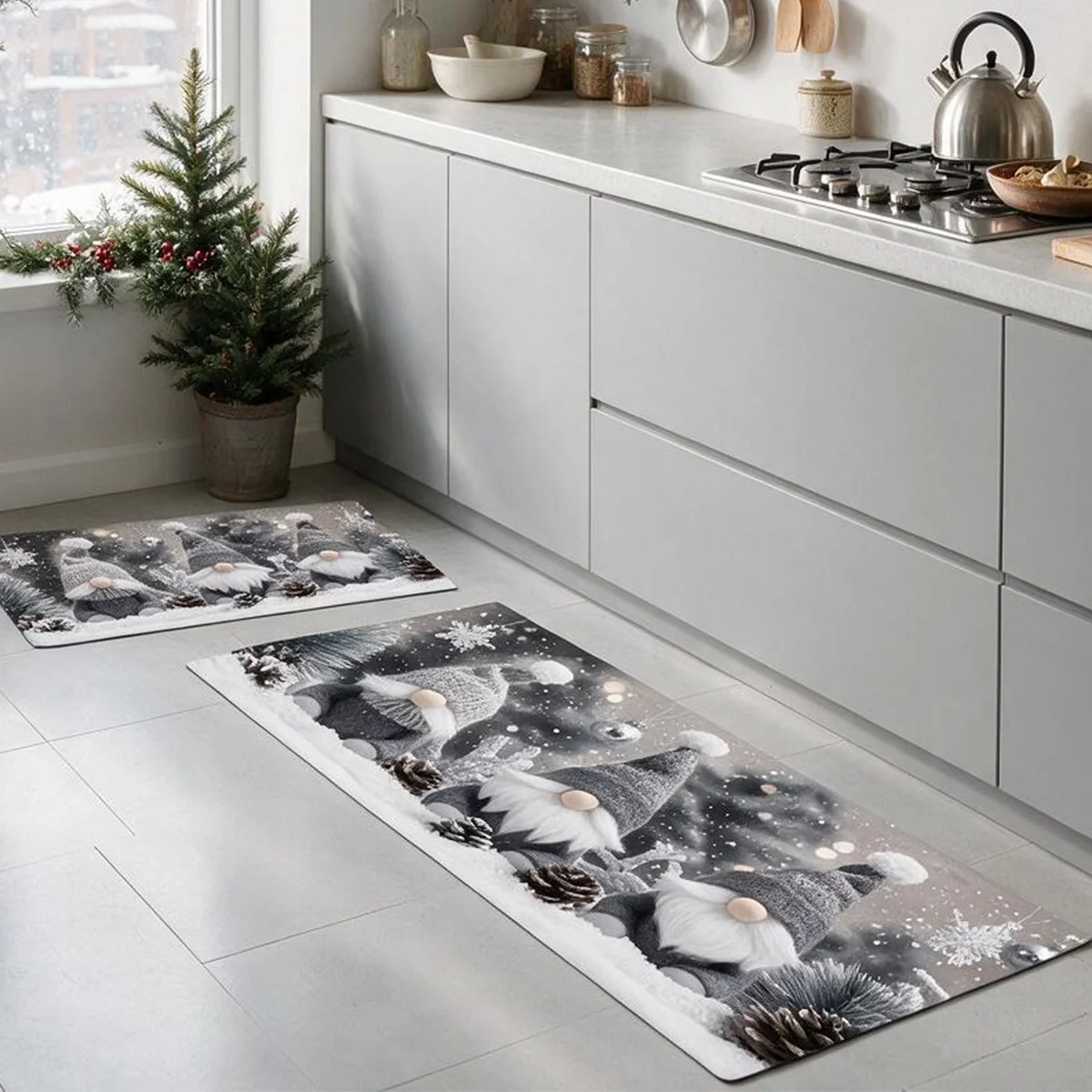 Christmas Kitchen Rug Long Runner Soft Flannel Plush Floor Mat Non Slip Absorbent Decorative Rug for Bathroom Hallway