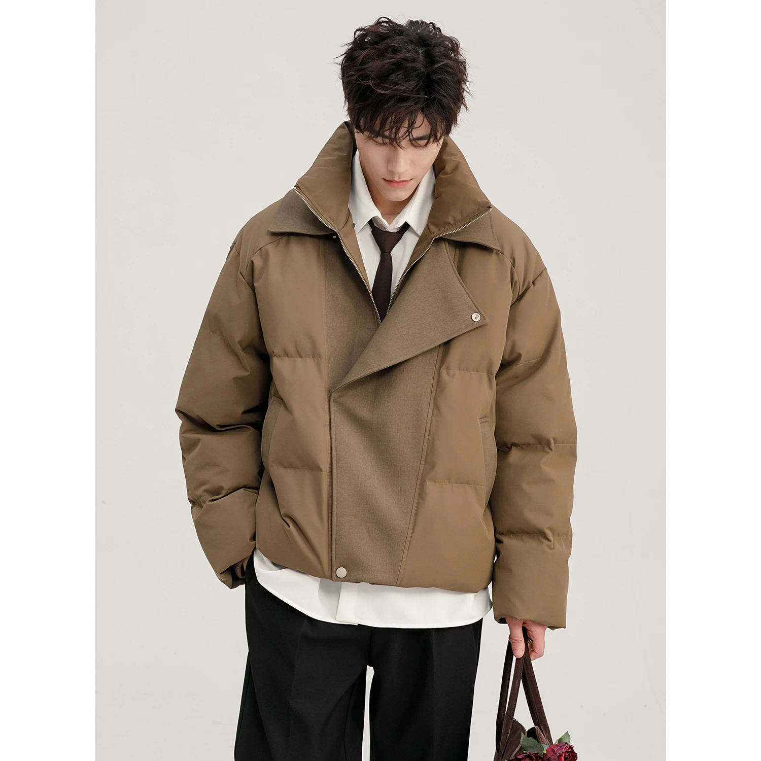 Men's 2025 Winter New Trendy Thickened Faux Two-Piece Parkas Stylish Motorcycle Collar Parkas Male Long Sleeve Handsome Coats
