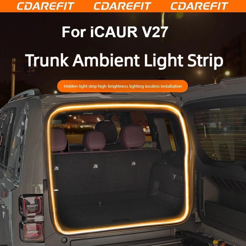 For Chery ICAUR V27 V23 Car Trunk Light Strip LED No Wiring Required Trunk Dedicated Modification Waterproof Ambient Strip Light