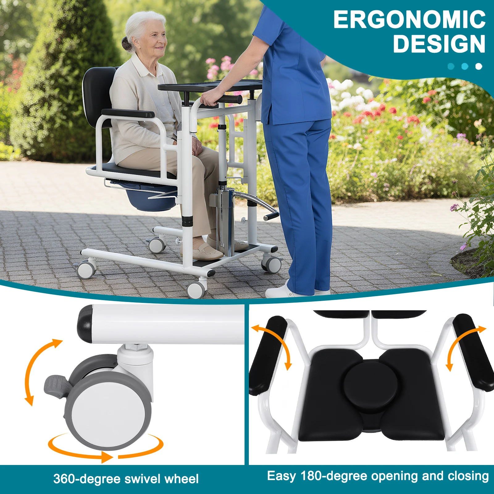 

Кресло-подъемник для перемещения из кровати в туалет с колесиками, гидравлическое кресло-коляска-туалет с грузоподъемностью 300 фунтов для пожилых людей и людей с ограниченными возможностями