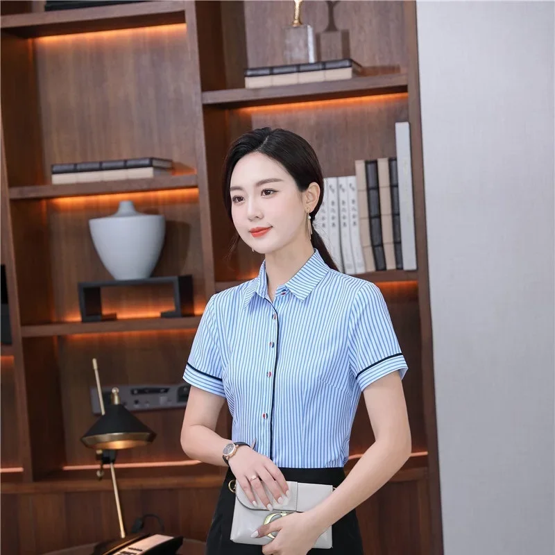 2021 Summer Office Ladies Work Wear Blouse Female Tops Clothes OL Formal Uniform Designs Business Shirt for Women Plus Size 5XL