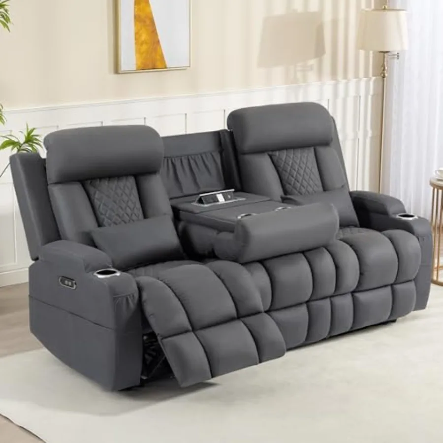 

Zero Wall Hugger Power Reclining Sofa with Adjustable Headrest, Electric Reclining Couch with Drop-Down Table, Outlets, Power L