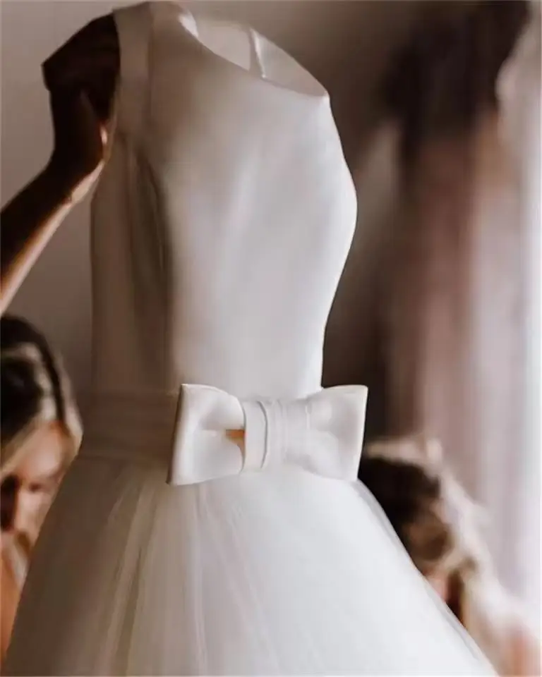 Customized Simple Wedding Dress New 2027 Bow-knot Design A Line Backless Sleeveless Bridal Gown White/Ivory Robe De Soiree