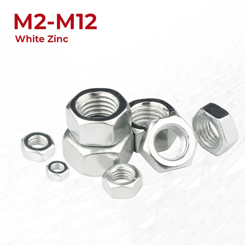 

M2 M2.5 M3 M3.5 M4 M5 M6 M8 M10 M12 Hex Nut Hexagon Nut White Zinc Carbon Steel Hex Hexagon Nuts Locking Hexagon Hex Nuts Metric