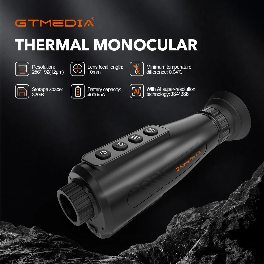 GTmedia-Air 15 Monocular de Imagem Térmica, Resolução do Sensor HD, Espaço de Armazenamento Integrado de 32GB, Bateria de Grande Capacidade 4000ma