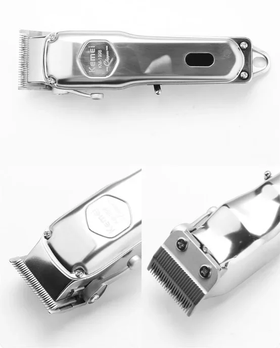 Kemei-KM-1998 Recarregável Cabelo Elétrico Clipper para Homens, Máquina De Corte De Cabelo, Aparador Profissional, Caixa De Metal, Barbearia, Salão