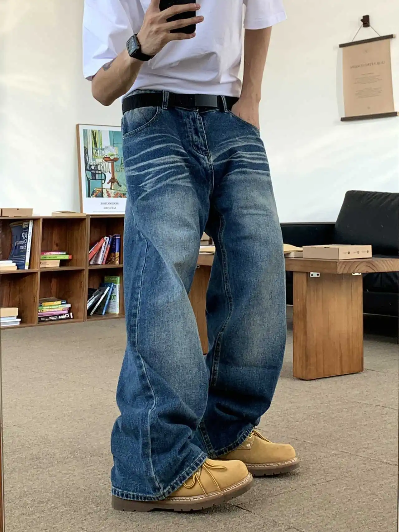 

Женские синие джинсы с вышивкой, мешковатые джинсовые брюки Harajuku, винтажные джинсы Y2k 90-х годов, длинные брюки, японский стиль 2000-х, одежда оверсайз