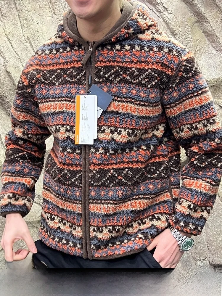

Утепленная зимняя куртка с капюшоном для улицы, ветрозащитная, с ретро-узором, вязаная, молодежная, из полиэстера, с длинными рукавами, на молнии